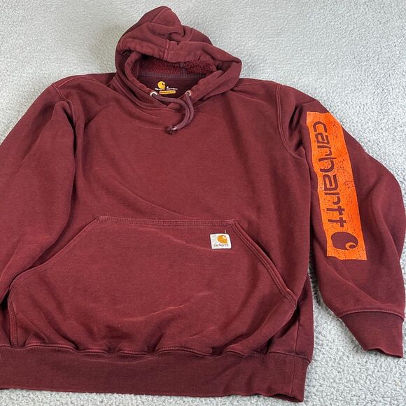 Carhartt Hoodie Sweatshirt Mens Small Maroon Burgundy Wine Pullover Sweater - Picture 1 of 9